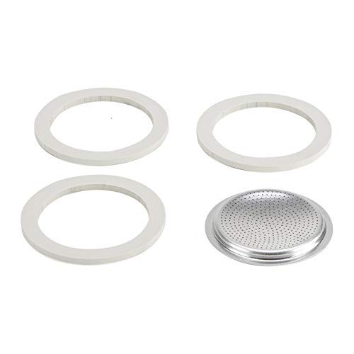 Bialetti Moka Express 6 Cup Replacement Filter And 3 Gaskets , White