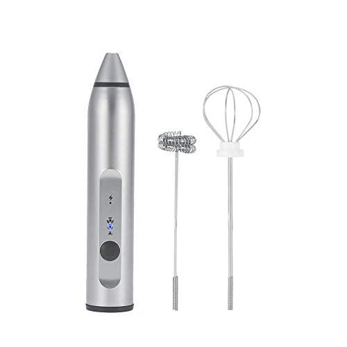  Electric Milk Frother, Rechargeable Electric Milk Frother With 2 Whisks Speed Adjustable Handheld Foam Maker(silver)