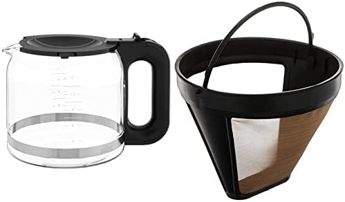  Braun Replacement Carafe Coffee Maker, 12-cup, Glass & Gold Tone Permanent Coffee Filter, Reusable #4 Cone Shaped, No Paper Filter Needed, Fits Coffee Makers Series 7 & Series 9, BRSC002,Black