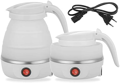  Foldable Portable Kettle | Travel Kettle - Upgraded Food Grade Silicone, 5 Mins Heater To Quickly Foldable Electric Kettle, White 600ML 110V US Plug