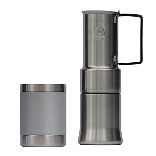  NCamp - Café, Portable Coffee Maker, Portable Espresso Machine, Compact Camping Coffee Maker, Stainless Steel Travel Coffee Maker With Camping Coffee Cup, Reusable, 12 Oz