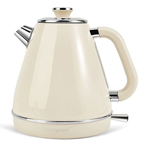  Electric Kettle,Tea Kettle,1.7 Litre Retro Style Kettle,Kitchen Countertop Coffee Tea Hot Water Kettle,Double Wall 304 Stainless Steel BPA Free Hot Water Boiler,Auto Shut-Off And Boil-Dry Protection (Cream)