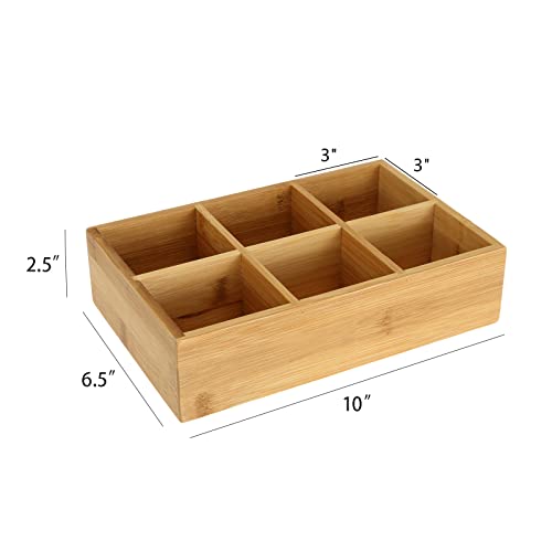  2 Pack Bamboo Tea Bag Organizer, Wood Hot Tea Bag Drawer Storage Organizer Holder With 6 Compartments, Tea Chest Box For Coffee Station, Sugar Packet, Sweeteners, Small Packets
