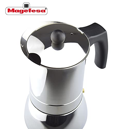  Genova - Stovetop Espresso Coffee Maker, 6 Cups Size, Made Of 18/10 Stainless Steel, Make Your Own Home Italian Coffee With This Moka Pot, Safe And Easy To Use, Cafetera, Café