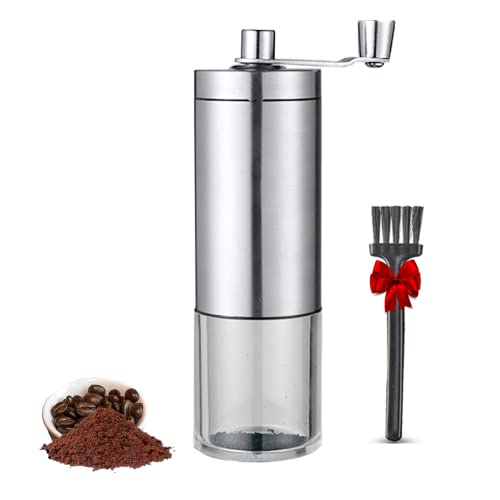  Manual Coffee Grinder, Coffee Bean Grinder With Adjustable Settings, Stainless Steel Hand Coffee Mill, Coffee Grinder Manual For Camping Home And Office (Sliver)