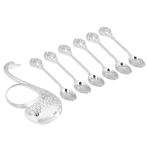 Coffee Spoon Holder, Highly Durable Coffee Spoon Set Glossy Surface Bright Color Elegant Swan For Hotel For Office For Home(Silver)