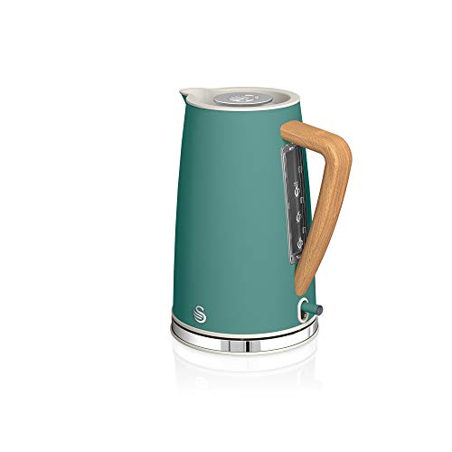 Swan Nordic Jug Kettle, 1.7 Litre, Pine Green, Rapid Boil, Wood Effect Handle, Scandi Design, Soft Touch Housing And Matte Finish, 3kw, SK14610GREN
