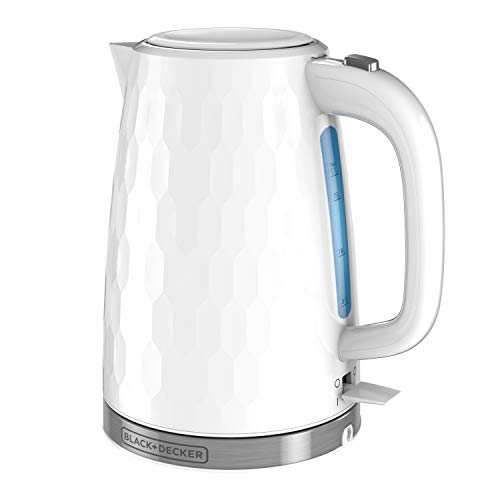 Black & Decker Honeycomb Collection Rapid Boil 1.7L Electric Cordless Kettle With Premium Textured Finish, White, KE1560W