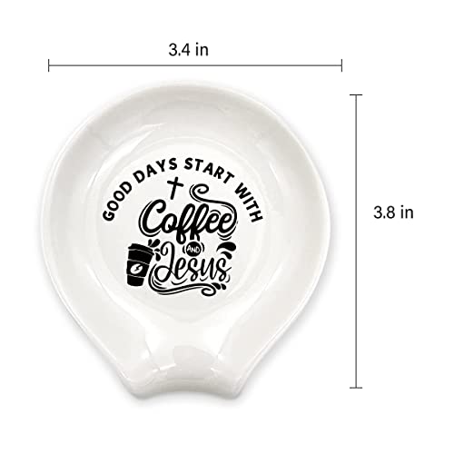  Coffee Spoon Rest, Ceramic Coffee Spoon Holder With Funny Quote - Good Days Start With Coffee & Jesus- Station Decor Coffee Bar Accessories And Gift For Coffee Lovers