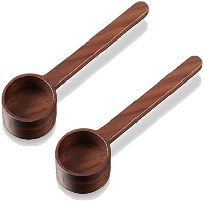  AN'S -Set Of 2 Wooden Measuring Coffee Scoop For Ground Coffee Coffee Spoon In Walnut Wood Wooden Measuring Tablespoon For Coffee Beans, Ground Beans, Protein Powder, Spices, Tea (Short, Lotus Wood)