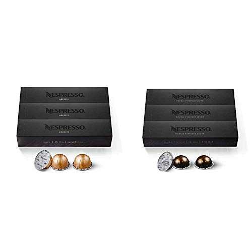 Nespresso Capsules VertuoLine, Melozio, Medium Roast Coffee, 30 Count Coffee Pods, Brews 7.8oz & Capsules VertuoLine, Double Espresso Scuro, Dark Roast Espresso Coffee, 30 Count Coffee Pods, 2.7oz