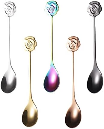  5-Piece Wing Spoon Coffee Teaspoon,SUS 304 Stainless Steel,Dessert Scoop For Stirring,Small Multiple Colors Spoon Set,4.9" Lovely Yogurt Ice Cream Demitasse Espresso Spoon (Wing)