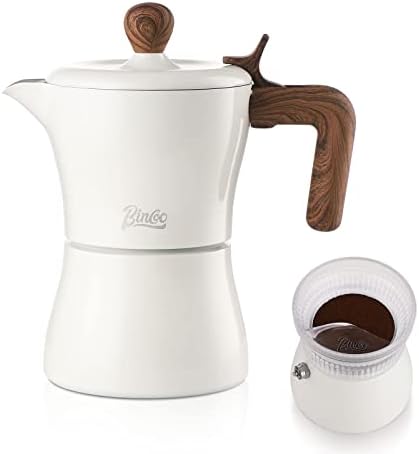  Stovetop Espresso Maker Moka Pot 3 Espresso Cup, Cuban Coffee Maker Stove Top Coffee Maker With Dosing Ring Dispenser, Moka Italian Espresso Coffee Maker（White）