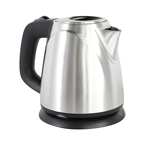  'sChoice 673 Cordless Compact Electric Kettle In Brushed Stainless Steel Features Boil Dry Protection And Auto Shut Off Easy Pour, 1-Liter, Silver