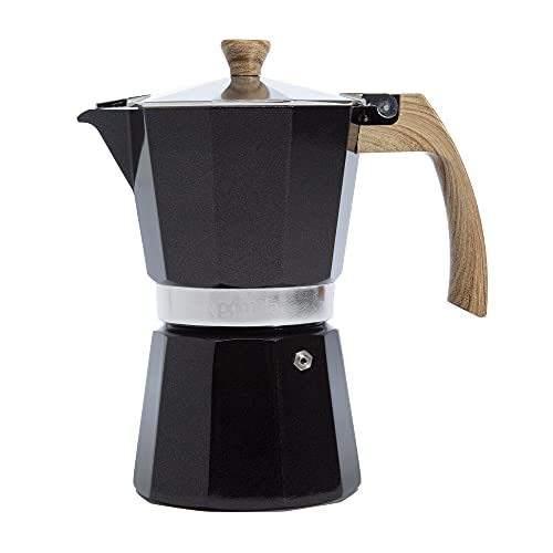  Aluminum Stove Top Espresso Maker, Percolator Pot For Moka, Cuban Coffee, Cappuccino, Latte And More, Perfect For Camping, 6 Cup, Black
