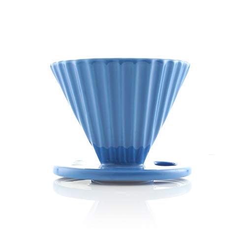  "Lotus" Ceramic Pour Over Coffee Dripper, 8 Ounces, Blue Cove