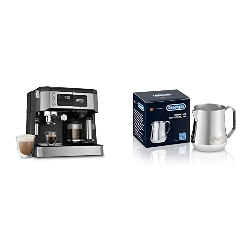 De'Longhi All-in-One Combination Coffee Maker & Espresso Machine + Advanced Adjustable Milk Frother & Stainless Steel Milk Frothing Pitcher, 12 Ounce (350 Ml), Barista Tool, Frother Jug, 12 Oz