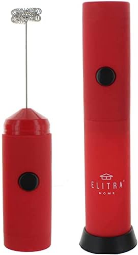  Ilk Frother Handheld Battery Operated Electric Stainless Steel Whisk Foam Maker For Coffee, Cappuccino, Latte, Hot Chocolate - By ELITRA HOME (RED)