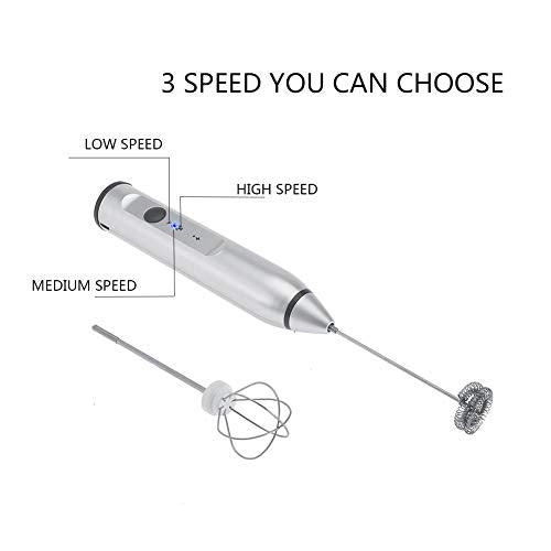  Electric Milk Frother, Rechargeable Electric Milk Frother With 2 Whisks Speed Adjustable Handheld Foam Maker(silver)