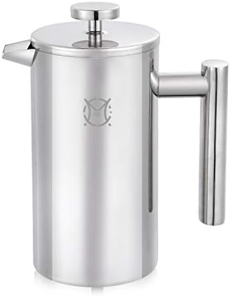 French Press Coffee Maker – Single Serve 1 Cup Small Stainless Steel Thermal Double Walled French Press 350ML/12OZ