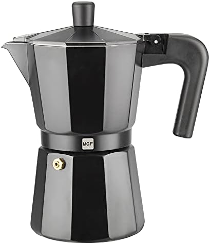  KENIA NOIR - Stovetop Espresso Coffee Maker, 6 Cups Size, Make Your Own Home Italian Coffee With This Moka Pot, Made In Black Enamelled Aluminum, Safe And Easy To Use, Cafetera, Café