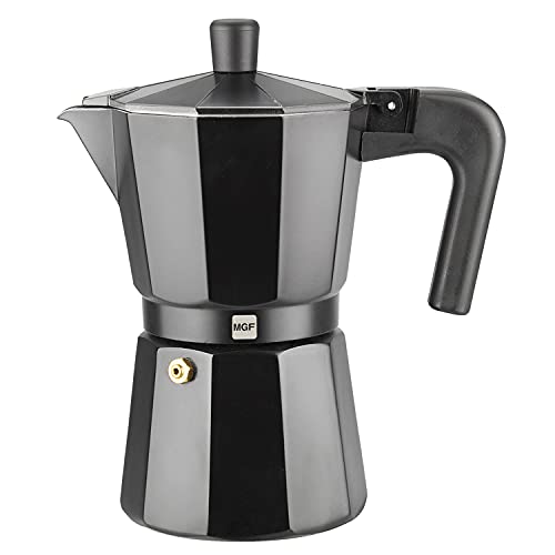  KENIA NOIR - Stovetop Espresso Coffee Maker, 6 Cups Size, Make Your Own Home Italian Coffee With This Moka Pot, Made In Black Enamelled Aluminum, Safe And Easy To Use, Cafetera, Café