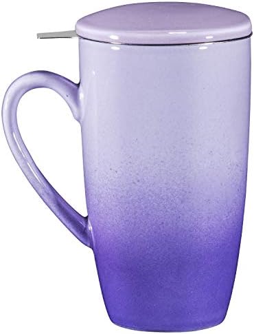  16 Oz Porcelin Ceramic Mug With Tea Infuser And Lid, Loose Leaf Tea Cup, Gift For Tea Lovers, Large Mug For Office And Travel, Gift For Christmas, Coffee Mug With Lid, Grey