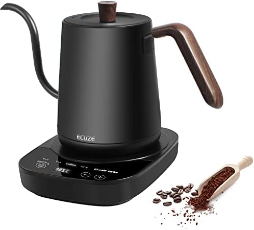  CUZE Gooseneck Electric Kettle, Pour Over Coffee And Tea Kettle, 100% Stainless Steel Inner With Leak Proof Design, 1000W Rapid Heating 0.8L (Wood Handle)