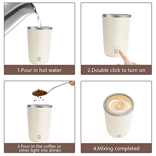  Self Stirring Coffee Mug, Magnetic Stirring Cup Rechargeable Automatic Stirring Cup, Stainless Steel Self Mixing Mug Self Stirring Mug For Coffee Tea Hot Chocolate Milk - 350ml/12oz (Beige)