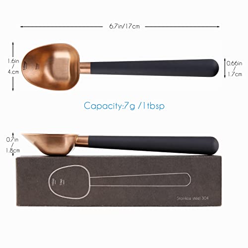  Stainless Steel Long Hollow Handle Coffee Scoop,7g Measuring Spoon For Ground Coffee And Loose Leaf Tea, Rose Gold-Black