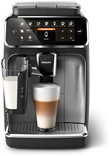 HILIPS 4300 Series Fully Automatic Espresso Machine - LatteGo Milk Frother, 8 Coffee Varieties, Intuitive Touch Display, Black, (EP4347/94)