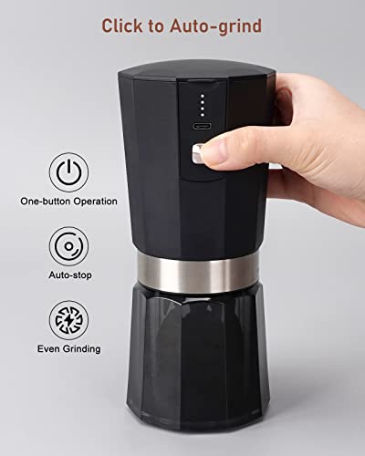 Small Electric Conical Burr Coffee Grinder, One-touch Portable Ceramic Burr Grinders For Coffee Beans With Adjustable Burr And Removable Chamber, Type-C Rechargeable Coffee Bean Grind, Travel
