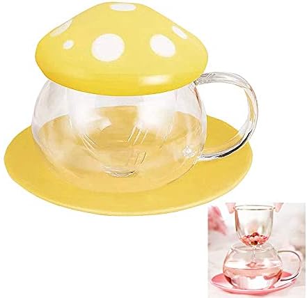  Mothers Day Gifts For Mom Glass Tea Cup Cute Mushroom Mug With Mushroom Spoon, Tea Cups With Infuser Strainer Filter, Clear Teapot With Ceramic Lid Coaster, Heat Resistant For Home290ML 9.6oz (Pink)