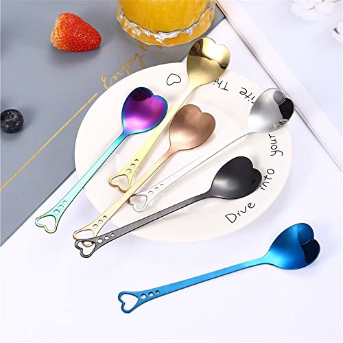  Kitchen Dessert Spoon Ice Cream Spoon Coffeeware Stainless Steel Coffee Spoon Mixing Spoon Heart Shaped(Gold)
