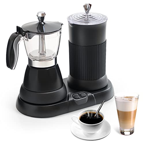  Espresso Machine,Portable Espresso Coffee Maker And Cappuccino Latte Machine With Milk Frother,Espresso Maker With Steamer,2 In 1 Moka Pot For Home,Office And Travel,2-3 Cups,Aluminum
