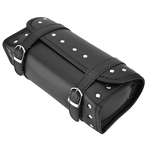 Motorcycle Motorbike Front Rear Fork Tool Bag Handlebar Bags Luggage Saddlebag Pouch Black PU Leather Roll Barrel Shape