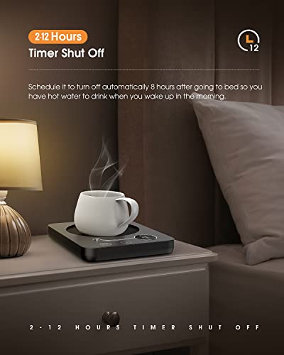  Coffee Mug Warmer - Coffee Warmer For Desk 2-12 Hrs Timer Auto Shut Off - Electric Cup Warmer With 3-Temperature Settings (Up To 170℉/75°C) - Beverage Warmer For Office & Home Use