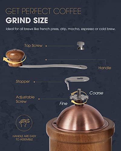  Manual Coffee Grinder, Coffee Bean Grinder With Adjustable Ceramic Burr, Vintage Style Wooden Hand Coffee Grinder, Large Capacity Burr Coffee Grinder With Brush And Spoon (JX2022-CG20)