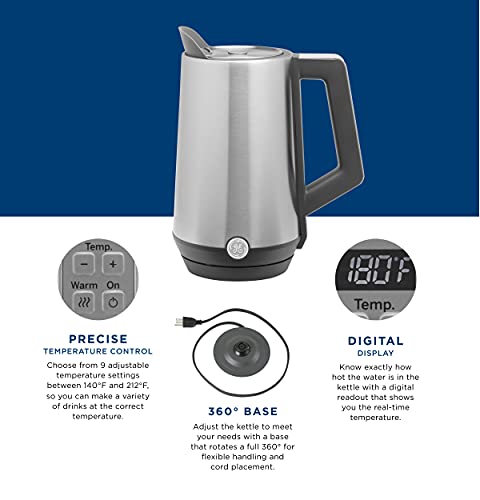  Electric Kettle | 6 Cup Capacity | Digital Temperature Control | Boils Water For Tea, Coffee In Minutes | Countertop Kitchen Essentials | 1500 Watts | Stainless Steel