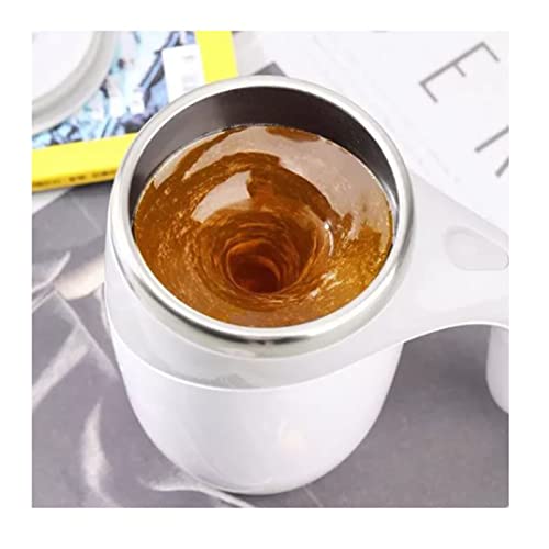  Electric Magnetic Stirring Coffee Mug, Stainless Steel Mixing Mug Travel Cup Automatic Mixing Cup For Coffee Milk Cocoa, 380ML (White)