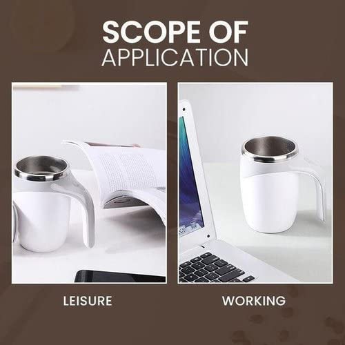  Electric Mixing Cup, Automatic Magnetic Stirring Coffee Mug, USB Charging Reusable Rotating Home Office Travel Mixing Cup, Stainless Steel Self Mixing Coffee Tumbler (White)