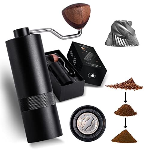  Premium Manual Coffee Grinder Stainless Steel With Aluminum Housing – Conical Hand Coffee Grinder Burr Mill With 5-Axis Grinding Burr And 12 Adjustable Settings – Smooth Grinding Action