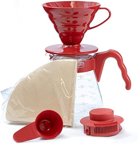 Hario Pour Over Coffee Starter Set Craft Coffee Maker Dripper, Glass Server, Scoop And Filters Size 02, Black