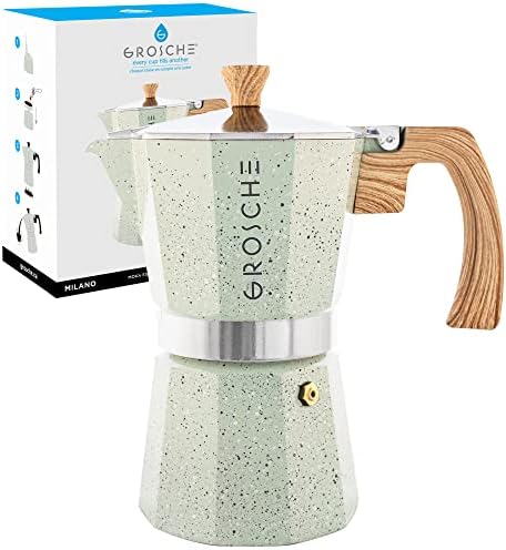  Milano Stovetop Espresso Maker Moka Pot 6 Espresso Cup - 9.3 Oz, White - Cuban Coffee Maker Stove Top Coffee Maker Moka Italian Espresso Greca Coffee Maker Brewer Percolator