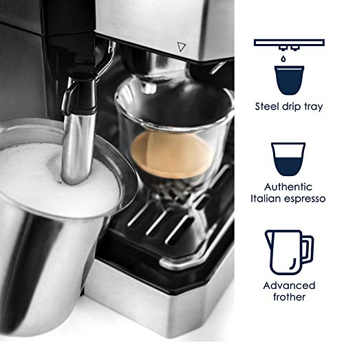 De'Longhi BCO430 Combination Pump Espresso And 10-Cup Drip Coffee Machine With Frothing Wand, Silver And Black
