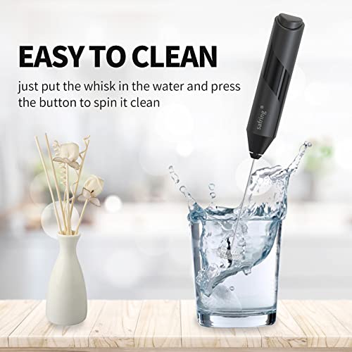  Safring Milk Frother For Coffee - Handheld Stainless Steel Electric Whisk, Battery Powered Foam Maker, Coffee Mixer, Mini Drink Blender For Latte, Frappe, Matcha, Hot Chocolate(Black)