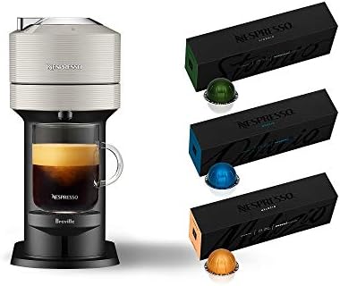  Nespresso Vertuo Next Coffee & Espresso Machine NEW By Breville, Light Grey, Coffee Maker And Espresso Machine + Nespresso Capsules VertuoLine Medium And Dark Roast Coffee, 30 Count Coffee Pods