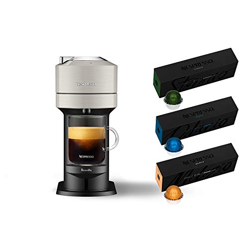  Nespresso Vertuo Next Coffee & Espresso Machine NEW By Breville, Light Grey, Coffee Maker And Espresso Machine + Nespresso Capsules VertuoLine Medium And Dark Roast Coffee, 30 Count Coffee Pods