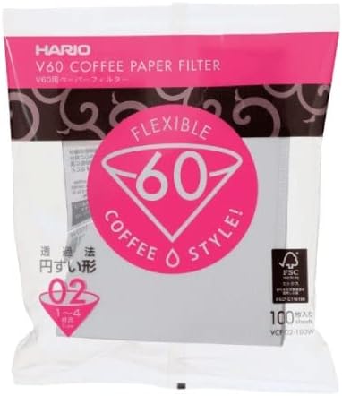 Hario V60 Paper Coffee Filters Single Use Pour Over Cone Filters Size 02 White, 100 Count, 2-pack