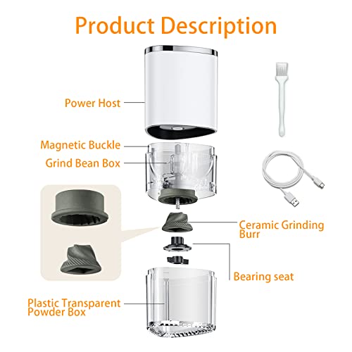  Burr Coffee Grinder, Rechargeable Small Electric Cafe Grind Adjustable Burr Spice Grinder Simple One-Touch Operation Burr Mill From Espresso To French Press
